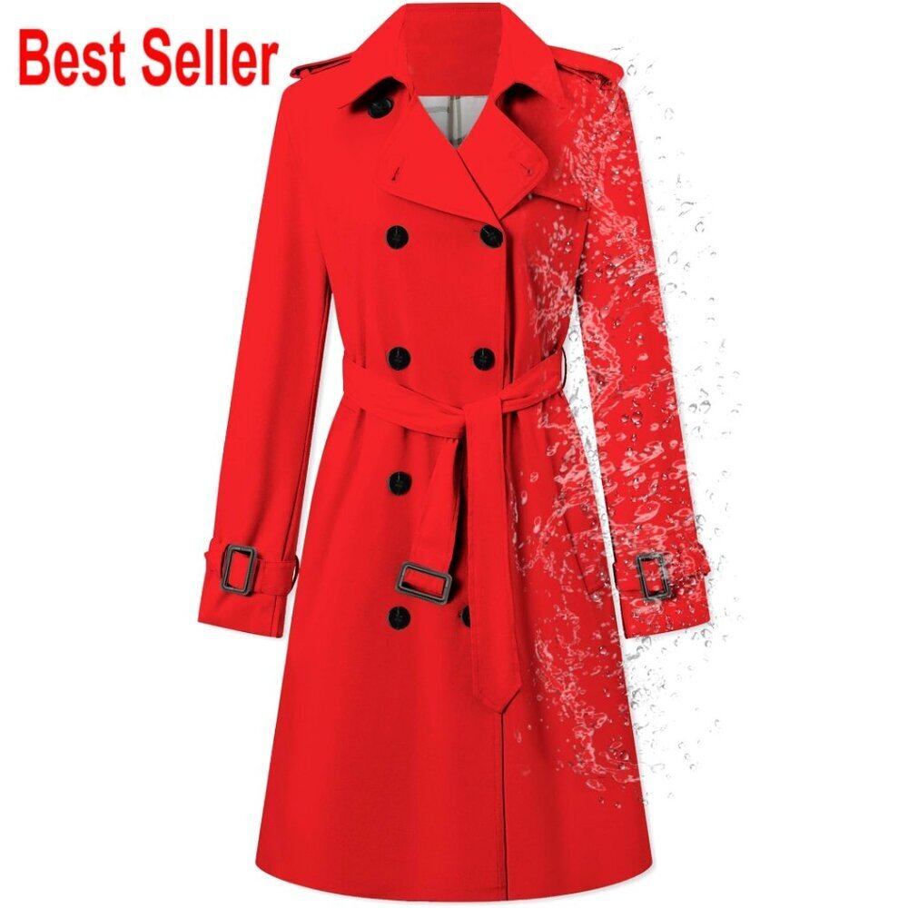 Double Breasted Waterproof Trench Coat Classic Lapel Overcoat with Belt